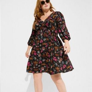 Torrid Mini Rayon Slub Balloon Sleeve Twist Front Dress Size 2X